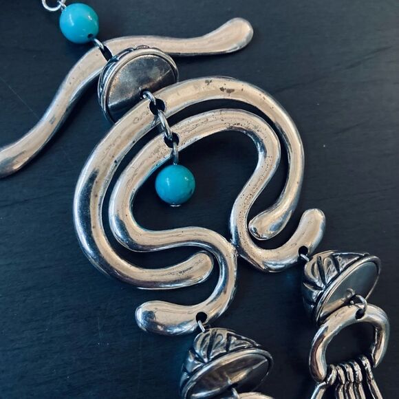 Laurel Burch Turquoise Silver Haight Statement Necklace Earrings Set - Picture 8 of 11